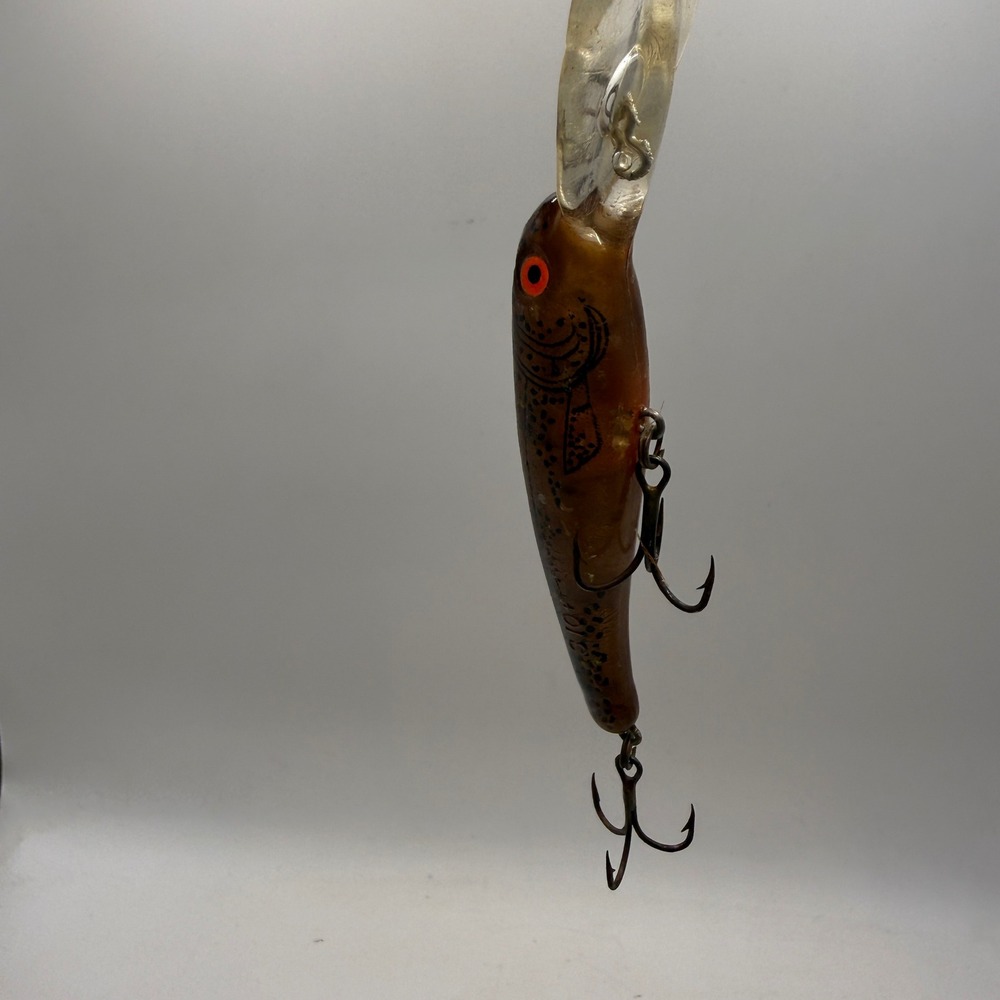 Vintage Manns Deep Pig Fishing Lure Brown Speckled Red Eye Deep Diver Crankbait